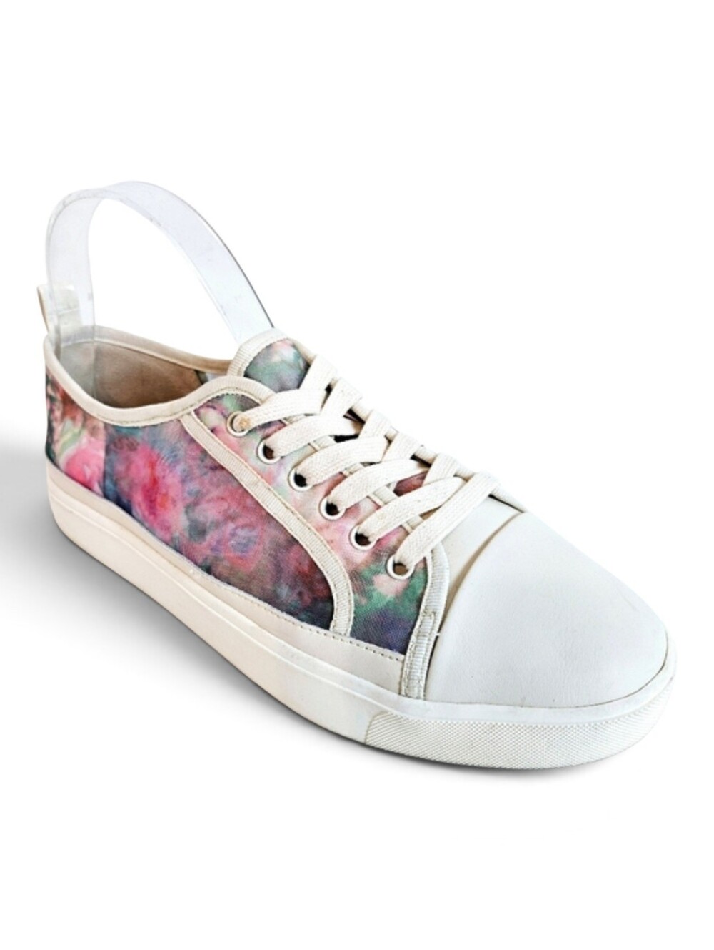 Sam Edelman Edelyn Sneakers 10 Pastel Multi Watercolor Floral Mesh Leather White